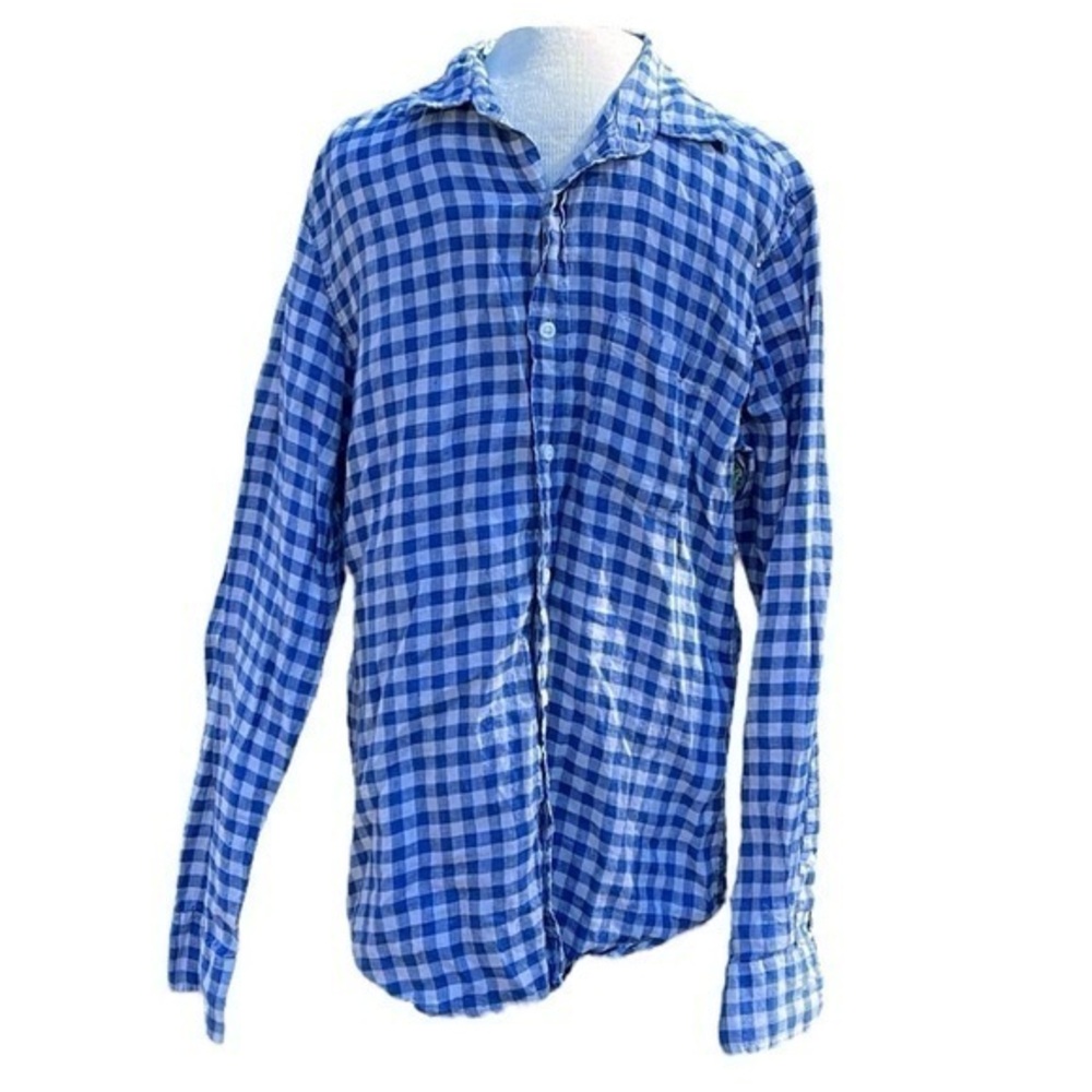 J.Crew checkered, slim button down long sleeve shirt blue/gray,100% linen,medium
